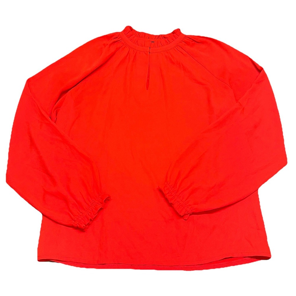 Ann Taylor Red Orange Keyhole Ruffle Mock Neck‎ Long Sleeve Blouse Top Women's S